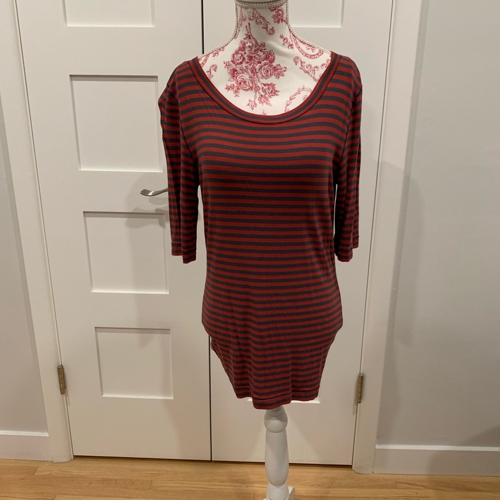 EUC Red and Grey Striped Top Fits like a Medium